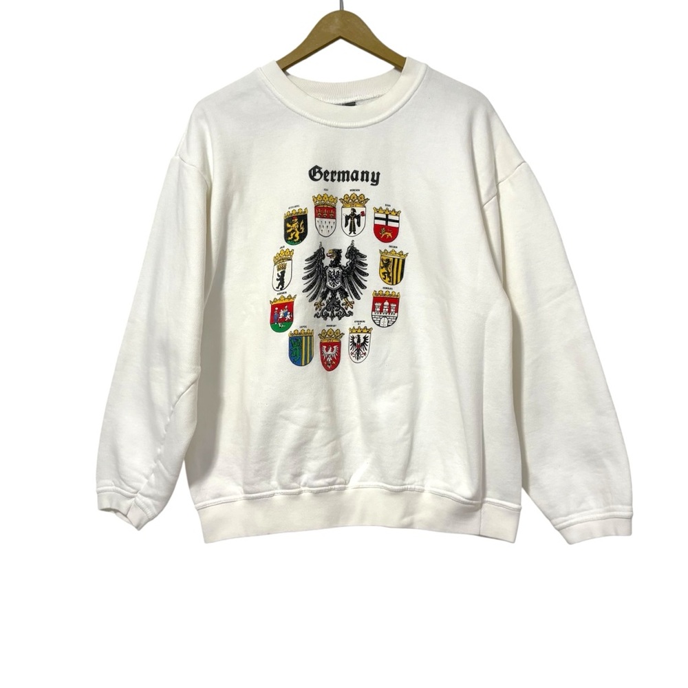 Vintage 90s Y2K Size XL Germany‎ White Multicolor Graphic Sweatshirt Travel